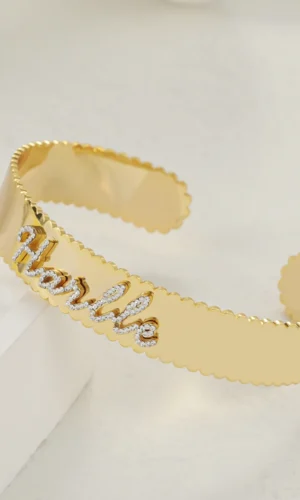 Personalized Cuff Bangles For Women Wave Edge Bracelet Custom Diamond Name Bracelet Open Stainless steel Bracelets Gift For Her