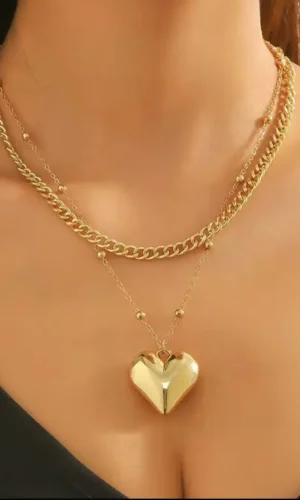 14K Gold Heart Pendant Necklaces for WomePunk Layered Chunky Heart Choker NecklaceHip Hop Link Chain Love Y2K Women TrendyJewelr