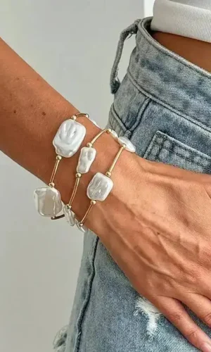 3Pcs/Set Creative Irregular Imitation Pearl Chain Bracelet for Women New Trend Elegant Stackable Bangle Wedding Jewelry