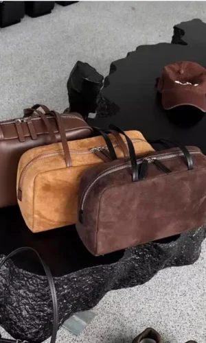 New winter Women's suede leather Boston bag Genuine Leather Crossbody Bowling Bag female Luxury Square tote Shoulder Handbags