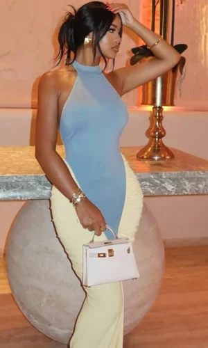 Sisterlinda Classic Elegant Maxi Dress Panelled Shirring Sexy Halter Backless Sheath Long Robe Mujer Elegant Festival Vestidos