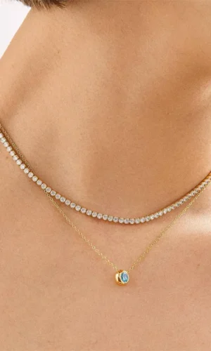 18K Gold Birthstone Pendant Necklace Chic Custom Simple Twelve Birthday Stone Round Pendant Handmade Diy Jewelry Gift Women